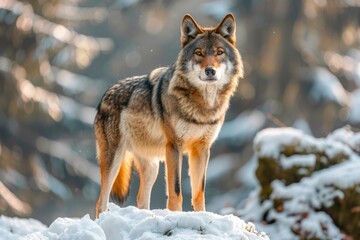 Fototapeta premium Bavaria european wolf standing in snow wolf wolf