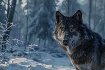 Fototapeta premium wolf Dark grey wolf in winter wolf