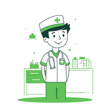 green doctor standing in medical office clip art preview