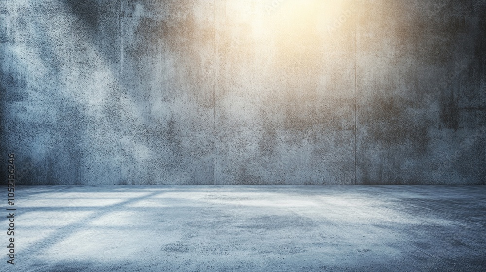 Poster empty concrete room with textured gray walls and floor, illuminated by soft, diffused light creating