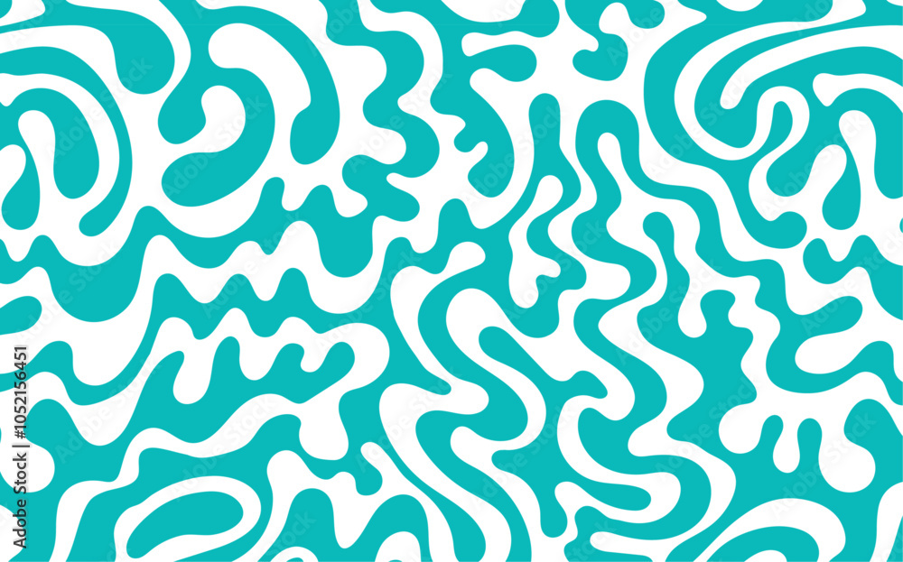 Leinwandbilder Psychedelic groovy trippy y2k retro seamless pattern. Abstract background seamless pattern with blue mint waves on transparent background. Vector illustration	