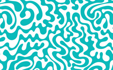 Psychedelic groovy trippy y2k retro seamless pattern. Abstract background seamless pattern with blue mint waves on transparent background. Vector illustration	