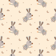 Rabbit angle cartoon so cute.on star moon cloud background.good night.pattern seamless vector illustration.
