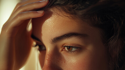 Obraz premium Close-up of Woman Examining Hair Parting