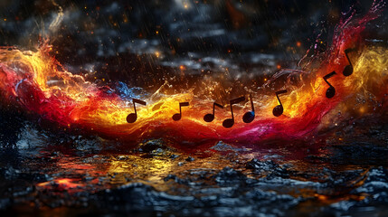 Abstract Fire and Water Music Notes Illustration