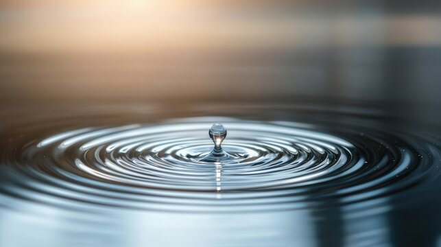 A single water droplet creates ripples on a serene surface, capturing the beauty of motion and reflection in a tranquil setting.
