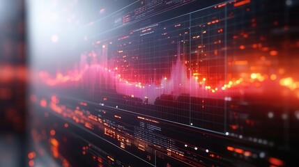 Obraz premium futuristic financial trading graph and bar chart on a computer screen, showcasing intricate data analysis. the design includes sleek lines and glowing elements against a minimalist white background