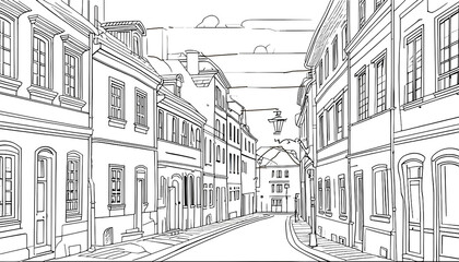 Obraz premium Walls of houses and street on white background. Coloring. Educational pictures for children.
