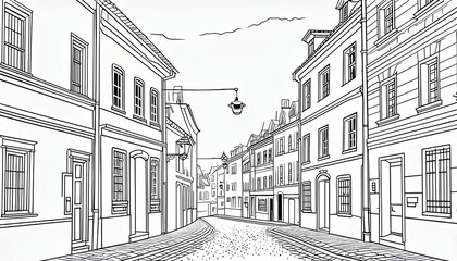 Obraz premium Walls of houses and street on white background. Coloring. Educational pictures for children.