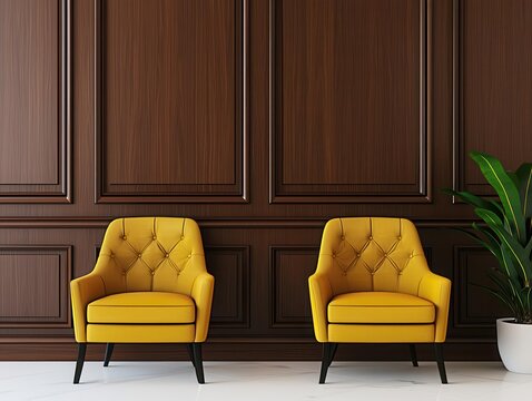 Luxurious lobby reception with dark wood paneling, gold trim, and plush seating, luxury hotel reception, warm, upscale