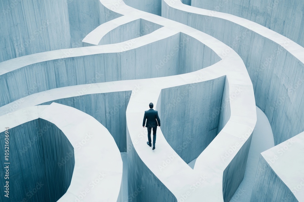 Wall mural entrepreneur journey navigating a complex maze symbolizing leadership and risk management