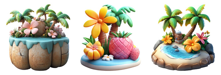 Colorful Tropical Island Scenes with Palm Trees