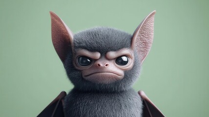 Baby bat with a sarcastic look, witty humor, 3D illustration