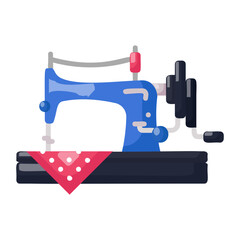 Singer treadle machine vector flat icon design, Handcrafted symbol, Perfect fit clothing sign,Sew and Tailor materials stock illustration, Retro manual Sewing Machine concept