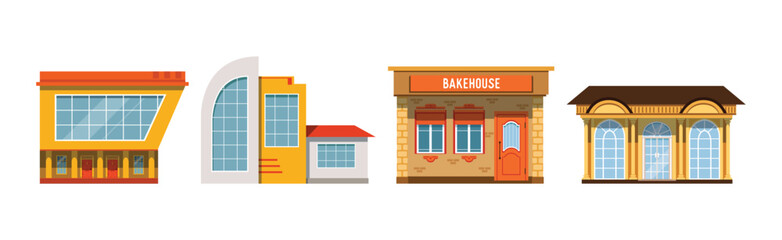 Obraz premium City Street Architecture and Building Front View Vector Set