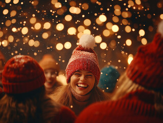 group of friends celebrate in christmas party, Generative AI