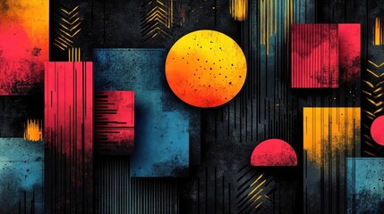 geometric seamless pattern showcasing colorful shapes inspired by bauhaus style, vibrant abstract composition, reflecting modern design sensibilities, ideal for textiles and backgrounds