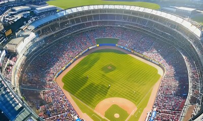 Aerial View of Yankee Stadium: Exciting Game Day Atmosphere with Cheering Crowd