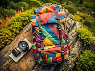 Travel Backpack in Flat Style - Aerial Photography for Adventure Enthusiasts