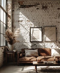 Frame mock up on Living Room, Minimalist Corner with Soft Shadows and Artistic Decor- Generative Ai