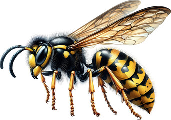 Vibrant Wasp Illustration with Intricate Wing Details, Transparent background
