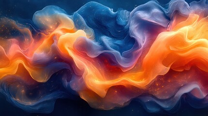 Obraz premium Abstract Wavy Pattern in Blue, Orange, and Red Tones with Sparkles