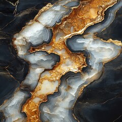 Obraz premium Abstract elegance of black and gold agate displaying swirling patterns in natural stone formation