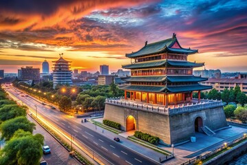 Obraz premium Urban Exploration of Zhengyangmen Archery Tower in Beijing with Ancient Architecture and Modern Vibes