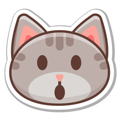 Emotion sticker of surprised gray cat with fright. Vector illustration.