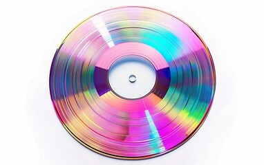 Reflective holographic round CD isolated on white background. Y2K millenium 2000s era, retro futurism, nostalgic past, reminiscence, yearning, surrealism, optical illusion, hologram, unreal, ethereal.
