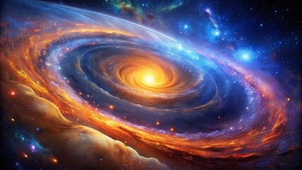 Vibrant Cosmic Spiral Galaxy: Mesmerizing Universe Spectacle in Orange, Blue, and Purple Hues