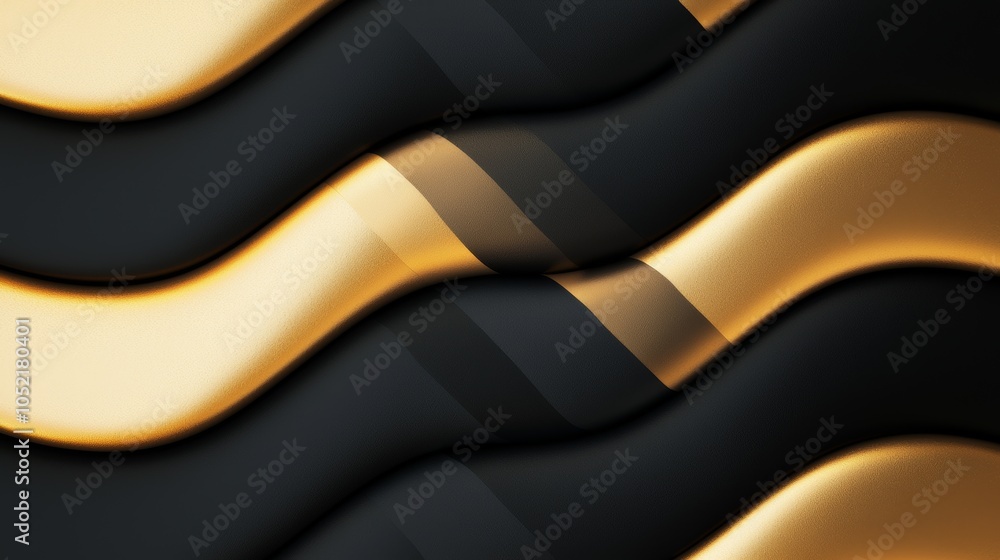 Poster Elegant golden waves on a dark background a stunning visual representation of depth and texture in design