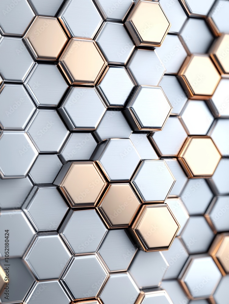 Aufkleber intricate hexagonal patterns of metallic textures in geometric design for modern aesthetics and tech