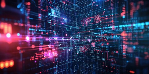 Obraz premium A technology-themed background with abstract circuits, digital patterns, and glowing effects.