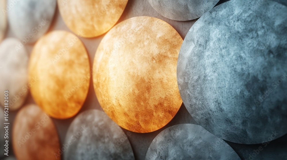 Poster circular textured objects with glowing hues