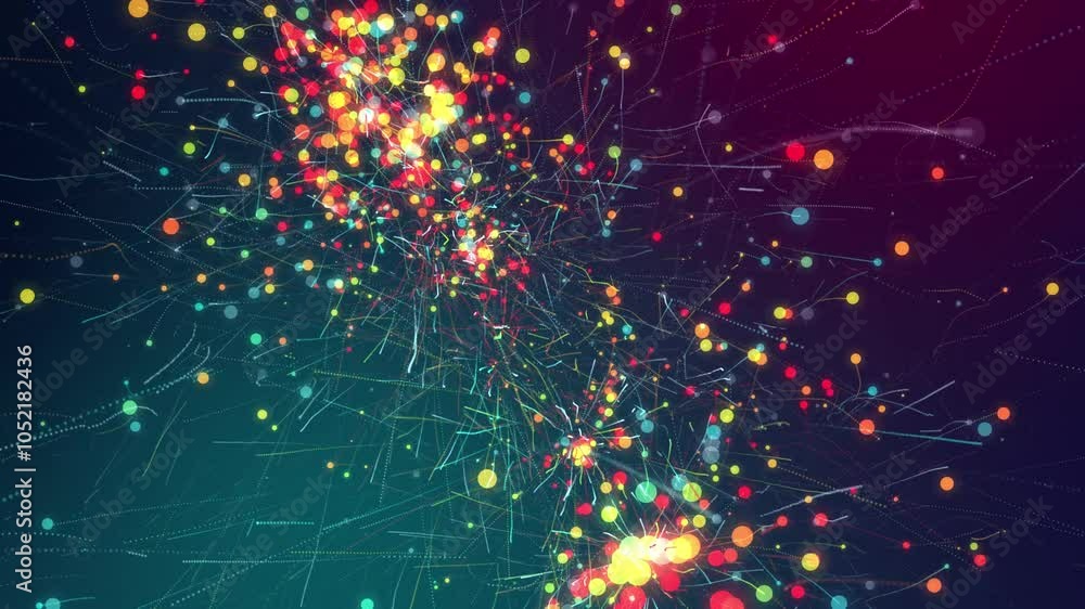 Poster this is an abstract 3d render showcasing glitter particles that create captivating trails, forming i