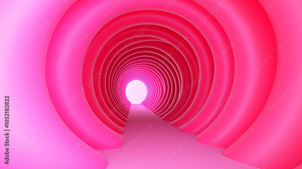 Poster exploring the depths of a vibrant pink tunnel a journey through color and form in abstract design