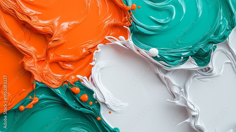 Poster vibrant abstract swirls of orange and teal paint create a dynamic visual symphony reflecting creativ