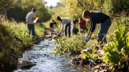 Community Volunteers Restoring Polluted Creek Through Cleaning and Planting