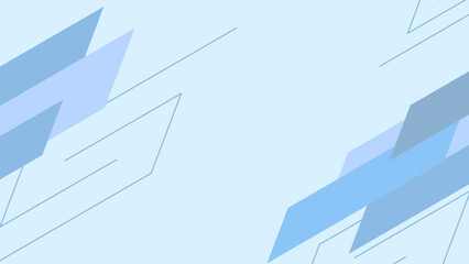 A minimalist abstract background with dynamic blue geometric shapes and thin lines on a light blue background