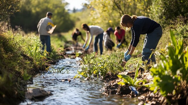 Community Volunteers Restoring Polluted Creek Through Cleaning and Planting