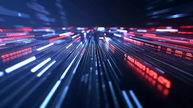 A futuristic view of a data highway with glowing nodes linked by bright digital lines, representing global connectivity, communication, and enterprise networks