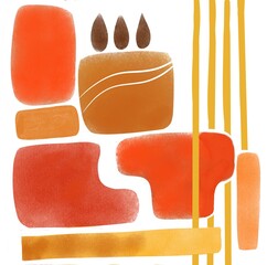 Abstract shapes, boho design, flat illustration, red shapes