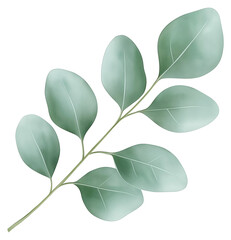 Delicate green leaves on a slender branch isolated on transparent background.