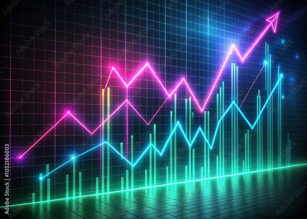 Poster vintage abstract neon business graph animation with simple lines and soft glow for modern marketing 
