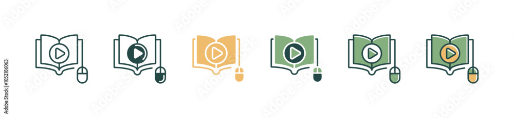 Fototapete online course pointer click open book icon set education e-learning play e-book reading book document study vector illustration