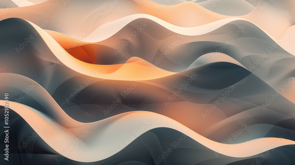 Poster abstract wave pattern. fluid curves create a calming, dreamlike landscape. subtle color gradients ev