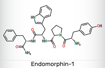 Fototapeta premium Endomorphin-1 (EM-1) molecule. Endogenous opioid peptide for pain modulation. Skeletal chemical formula. Vector
