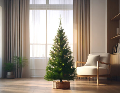 small christmas tree placed designated area room decoration purposes