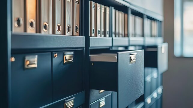 Blue Filing Cabinet with Open Drawer